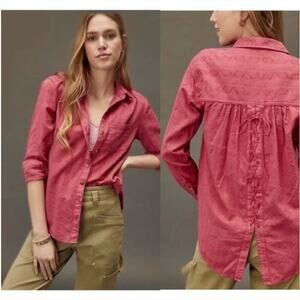 Anthropologie Pilcro The Theresa Dark Pink Lace-Up Button Down Top